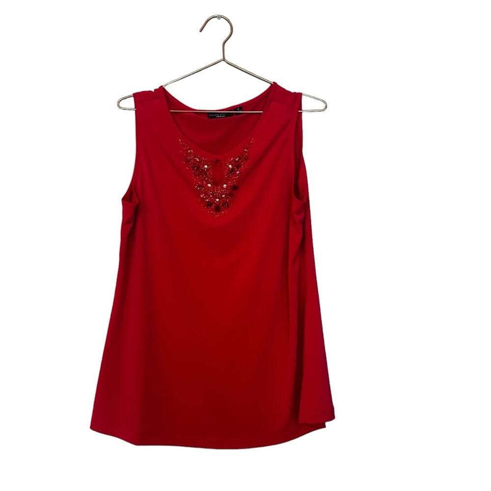 Susan Graver Knit Tank Top Women's Size medium Rhinestone pink V Neck sleeve